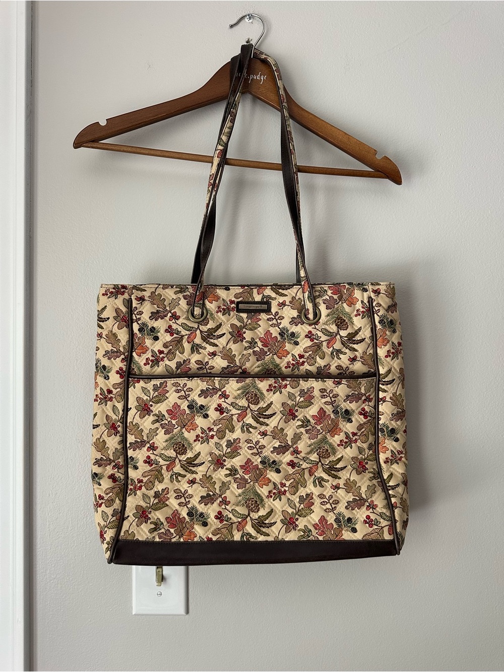 Longaberger Floral Tapestry Tote in Beige and Brown